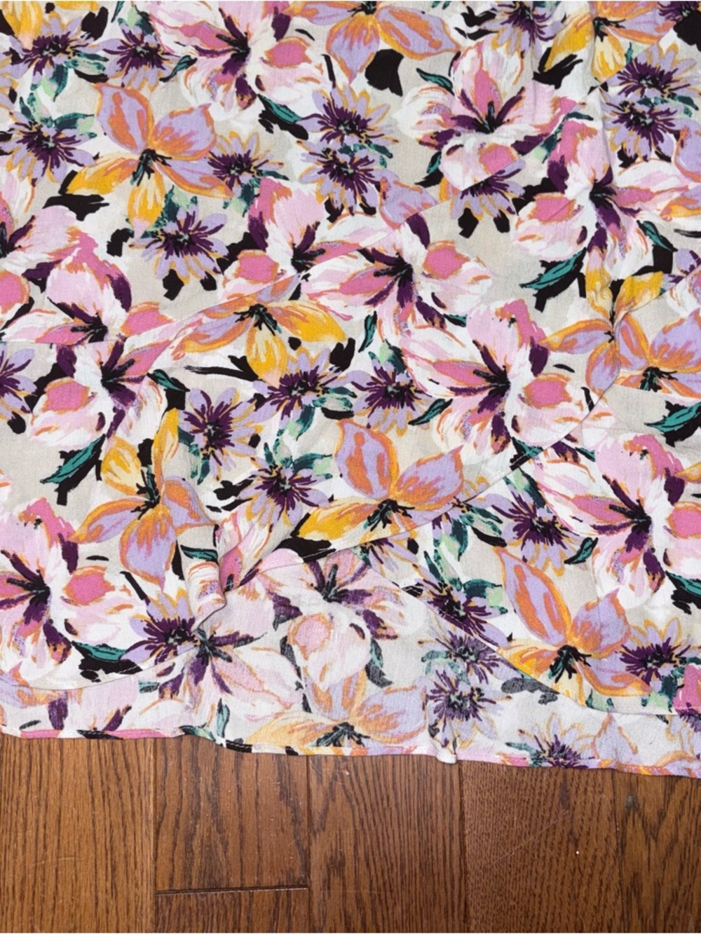 3x in studio tropical Floral A-Line Skirt layered ruffle hem, Pink Multi - Picture 3 of 3